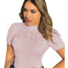 Blusa Tricot Manga Curta Gola Alta [F081]