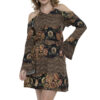 Vestido Curto Mangas Flare Estampado Curto [F081]